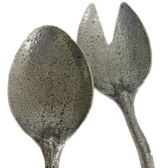 Geranium Leaf Salad Servers Metalware Twig Handles - Picture 6 of 10